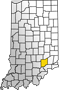 Map showing Jennings County location within the state of Indiana